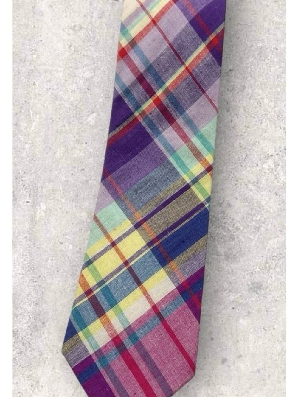 LANDS' END Cotton Tie USA Purple Blue Pink Tartan W:3.6" EUC - Picture 5 of 5